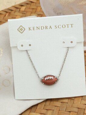 Kendra Scott Football Short Necklace Orange Goldstone Silver